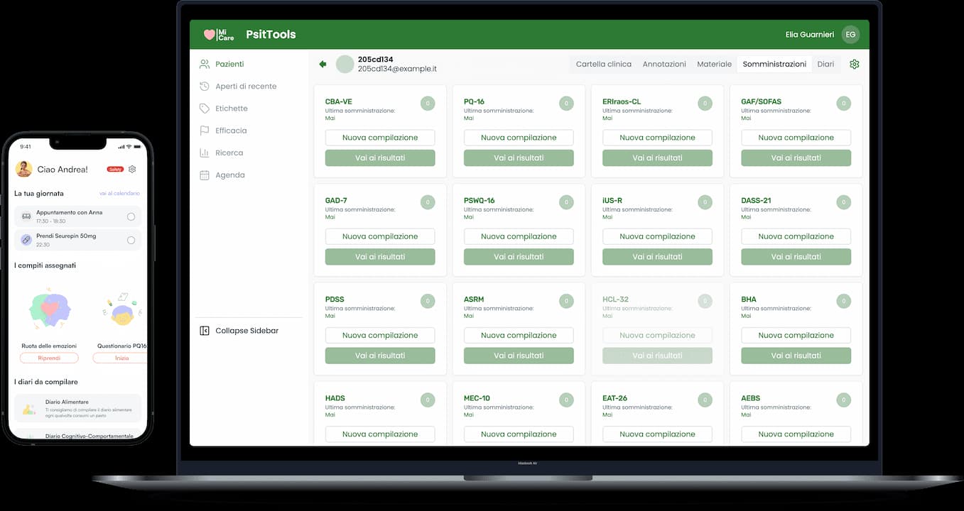 Schermate dell'applicazione MiCare